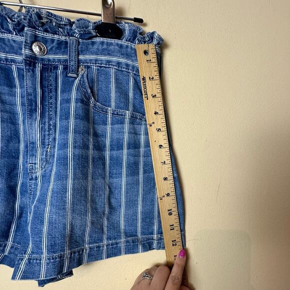 American Eagle Pinstripe High Rise Paper Bag Denim Jean Shorts Women’s Size 2 - Picture 10 of 11